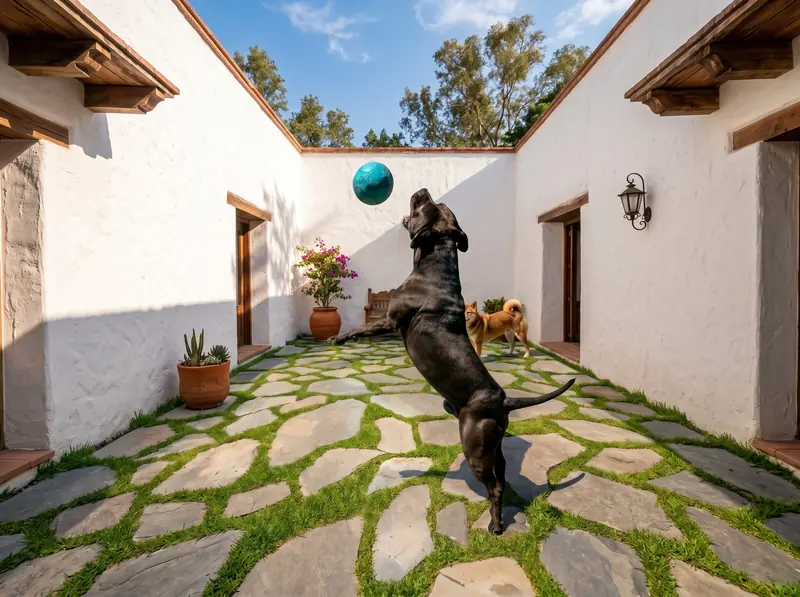 Perro saltando por una pelota